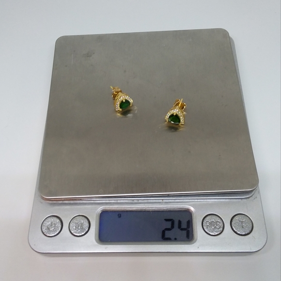 AAA Chrome Diopside & Moissenite Halo Stud Earrings in Gold over Silver - Picture 7 of 7